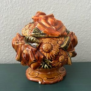 Vintage Porcelain Floral Bouquet Cookie Jar Ceramic Canister 1940s